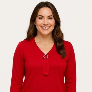 Ralsey NEW Womens Red V-Neck Rhinestone Ring Accent Acrylic Sweater XL Holiday